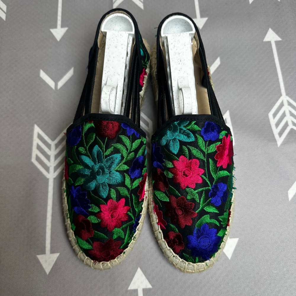 Sesto Meucci‎ Espadrille Flats Floral Embroidered Accents Slingback Shoes Size 5